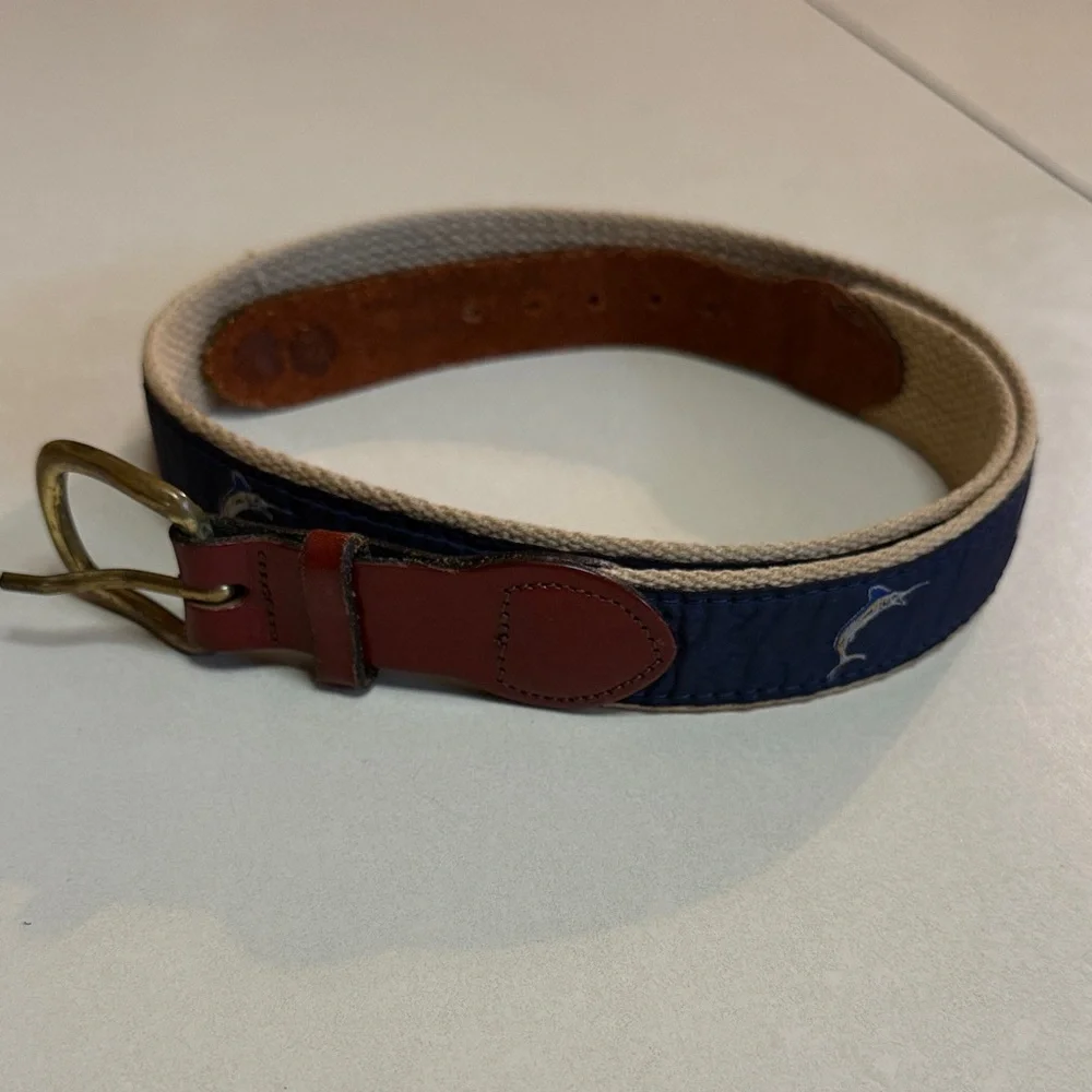 Boy’s Leather and Canvas Navy Blue Swordfish Belt 37”
